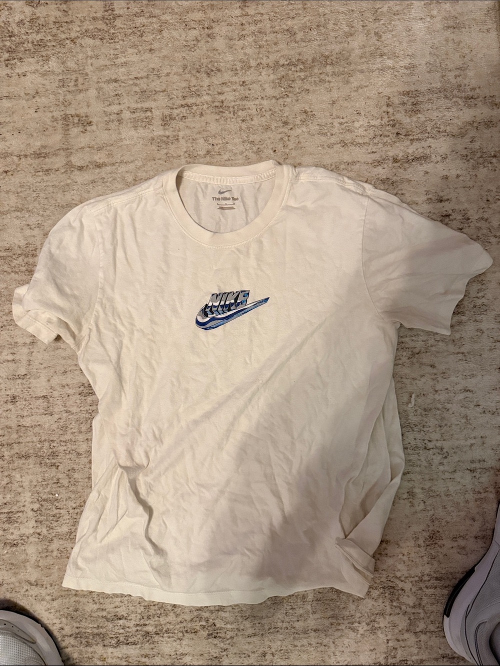 Nike White Short Sleeve T-Shirt with Blue Swoosh
